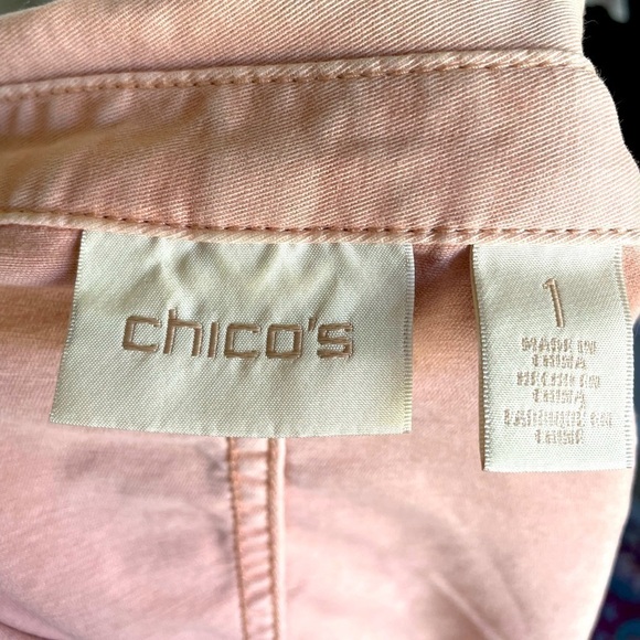 Chico’s pale pink safari style jacket with roll up sleeves and gold buttons - Picture 3 of 8